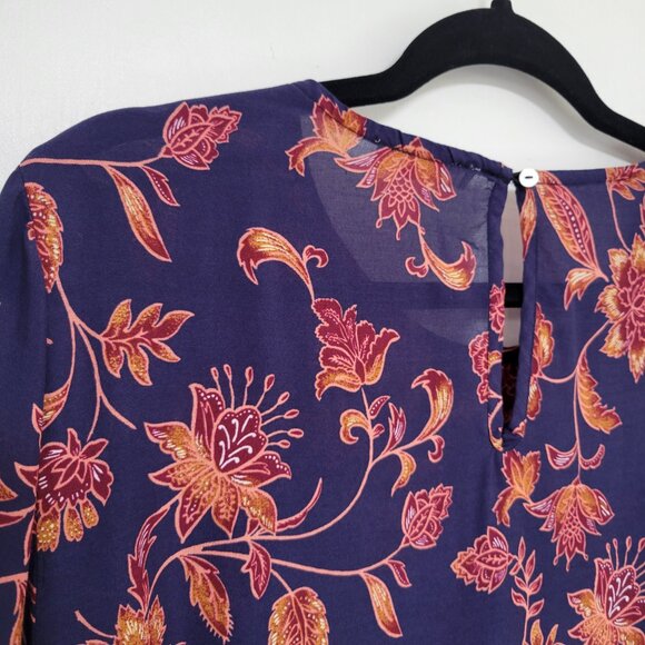 Beach Lunch Lounge Boho Floral Tunic Top 3/4 Bell Sleeve - Picture 10 of 13